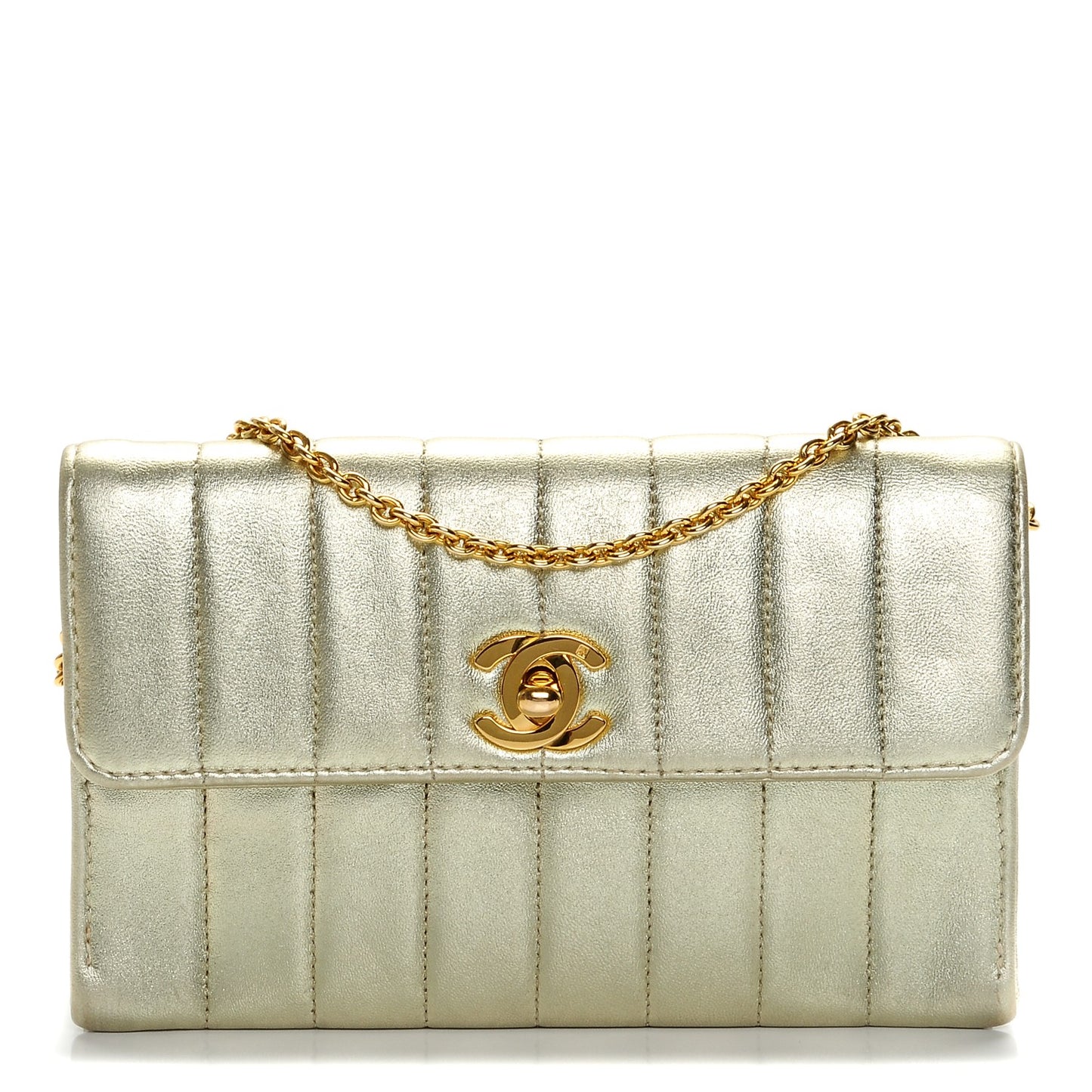 Lambskin Vertical Quilted Mini Flap Light Gold