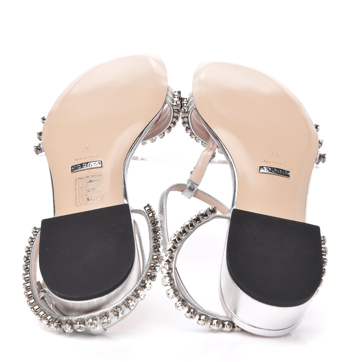 Nappa Silk Crystal Bertie T-Strap Low Heel Sandals 37 Argento