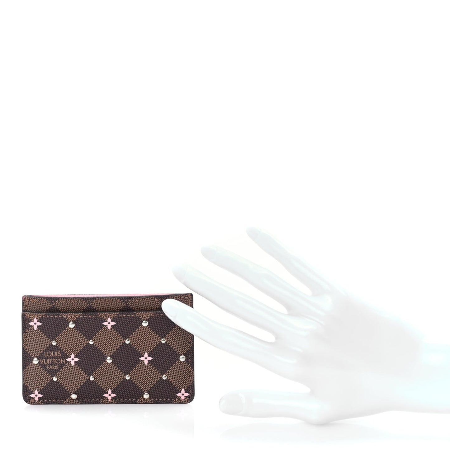 Damier Ebene Studded Card Holder Pink