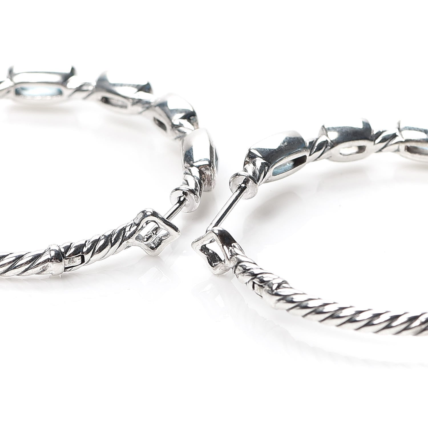 David Yurman Sterling Silver Blue Topaz Confetti Hoop Earrings 3 of 4