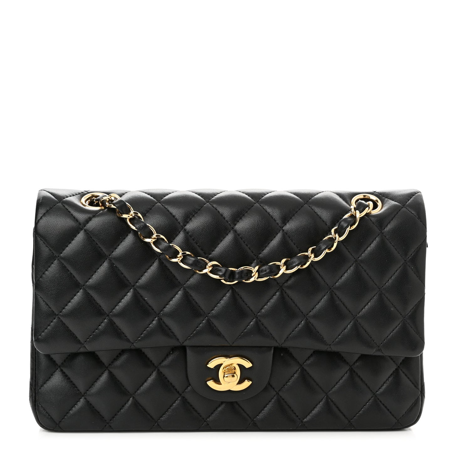 Lambskin Quilted Medium Double Flap Black