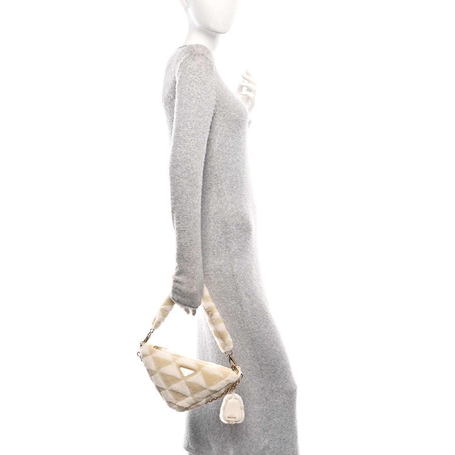 Prada Shearling Symbole Mini Triangle Bag Ecru White 2 of 7