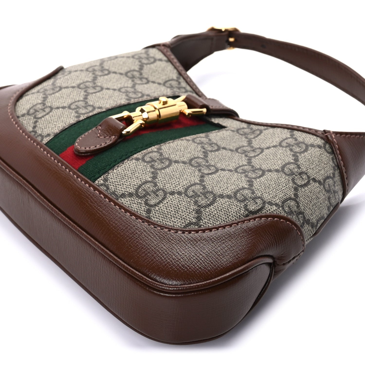 Gucci GG Supreme Monogram Azalea Calfskin Web Mini Jackie 1961 Hobo Beige Ebony Brown Sugar 8 of 8