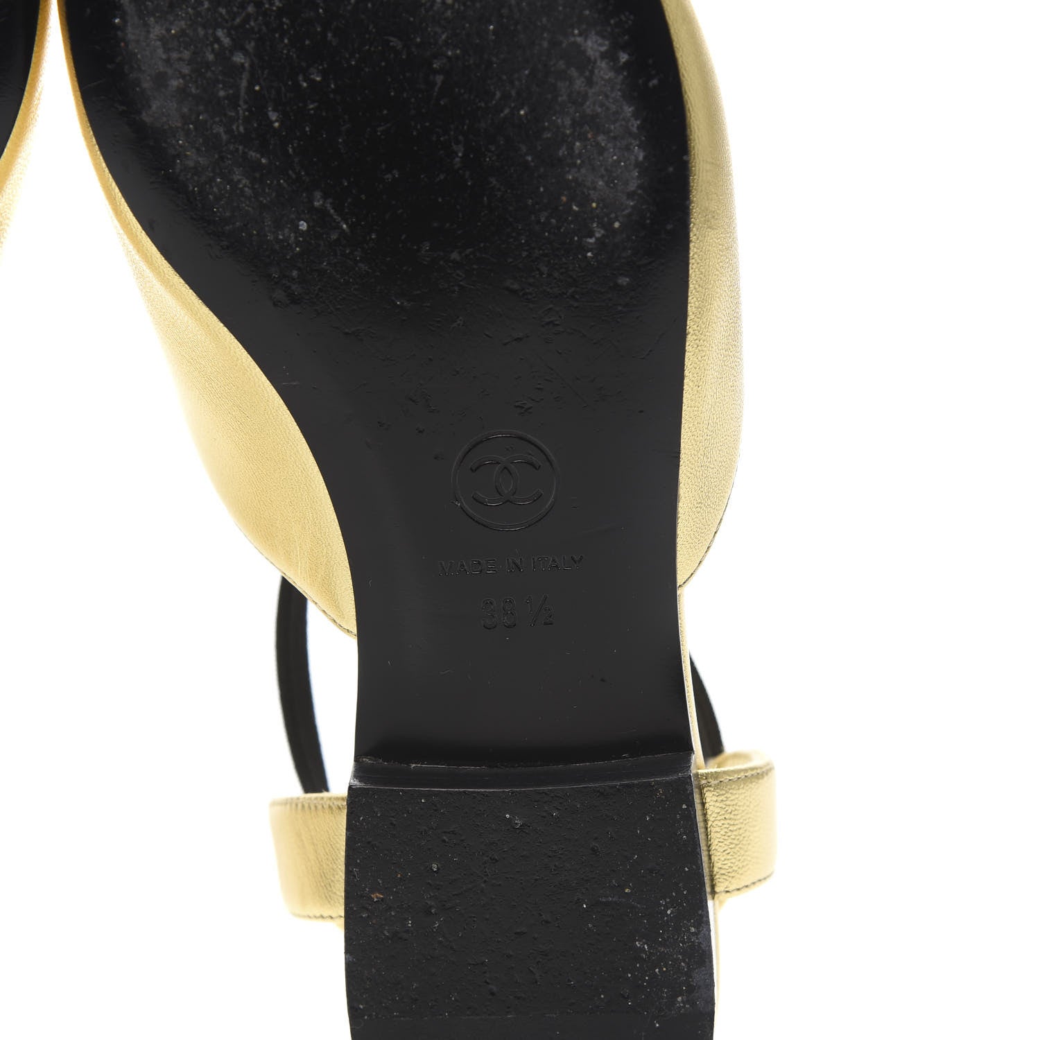 Chanel Laminated Lambskin Grosgrain Cap Toe Bow Flats 38.5 Gold Black 7 of 10