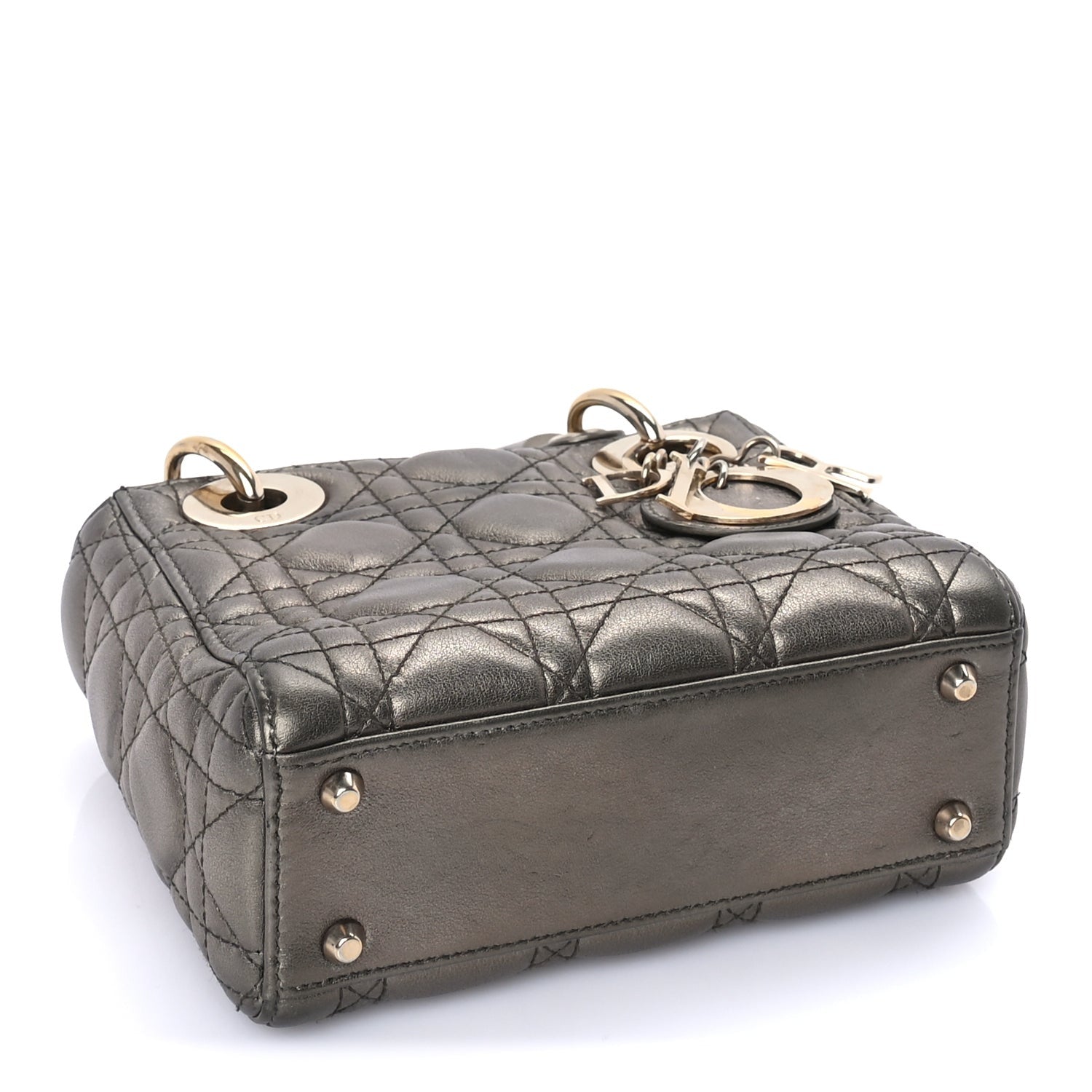 Christian Dior Metallic Lambskin Cannage Mini Lady Dior Dark Grey 3 of 7