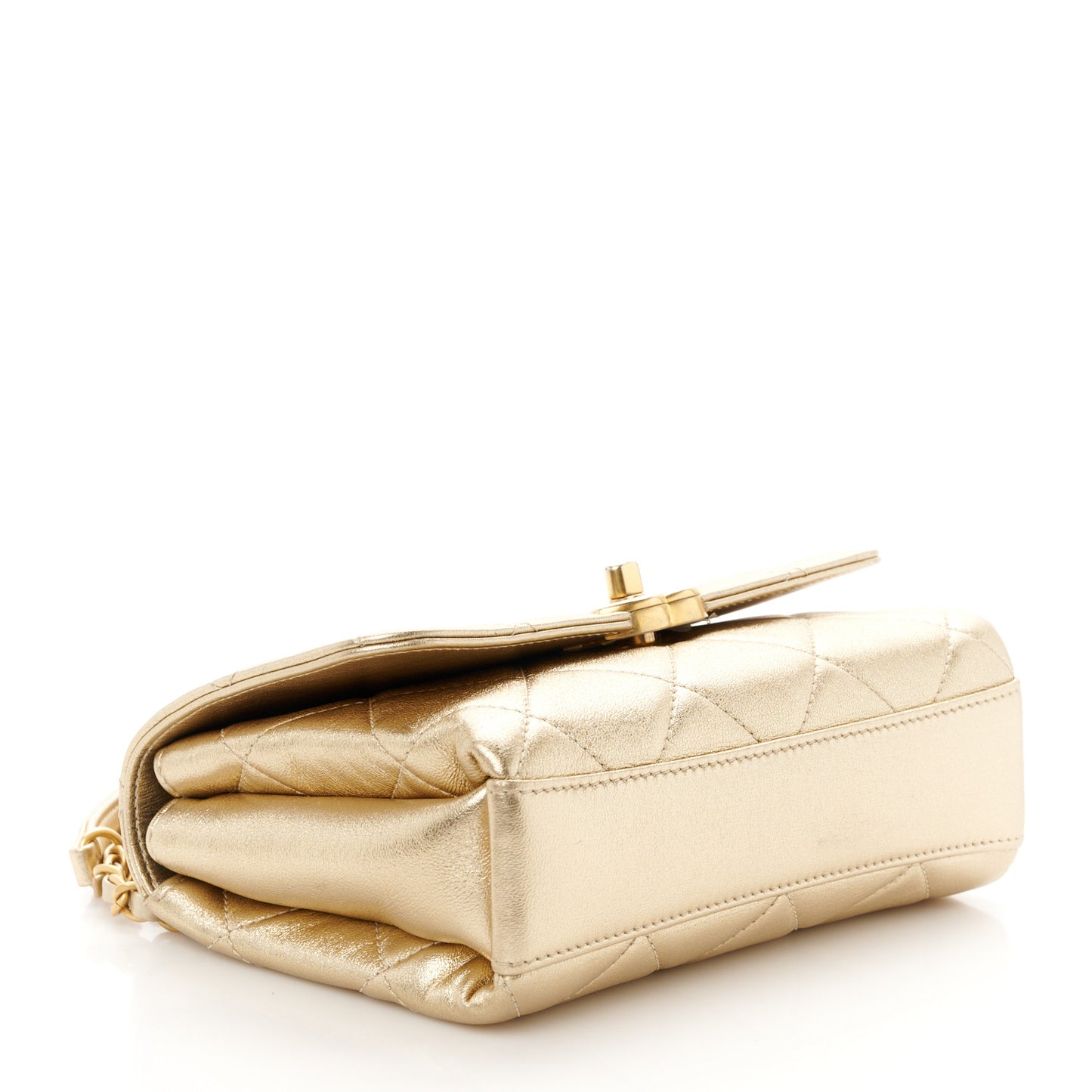 Metallic Lambskin Quilted Mini CC Crystal Logo Chain Flap Gold