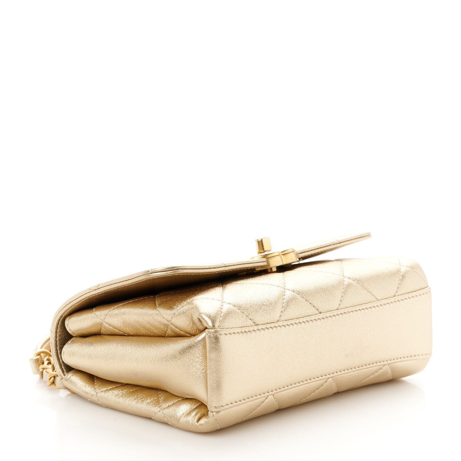 Chanel Metallic Lambskin Quilted Mini CC Crystal Logo Chain Flap Gold 4 of 10