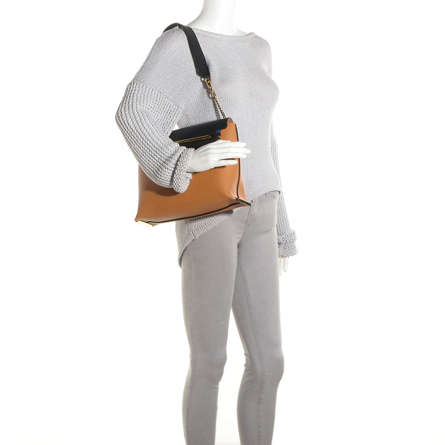 Calfskin Medium Clare Shoulder Bag Teak Brown