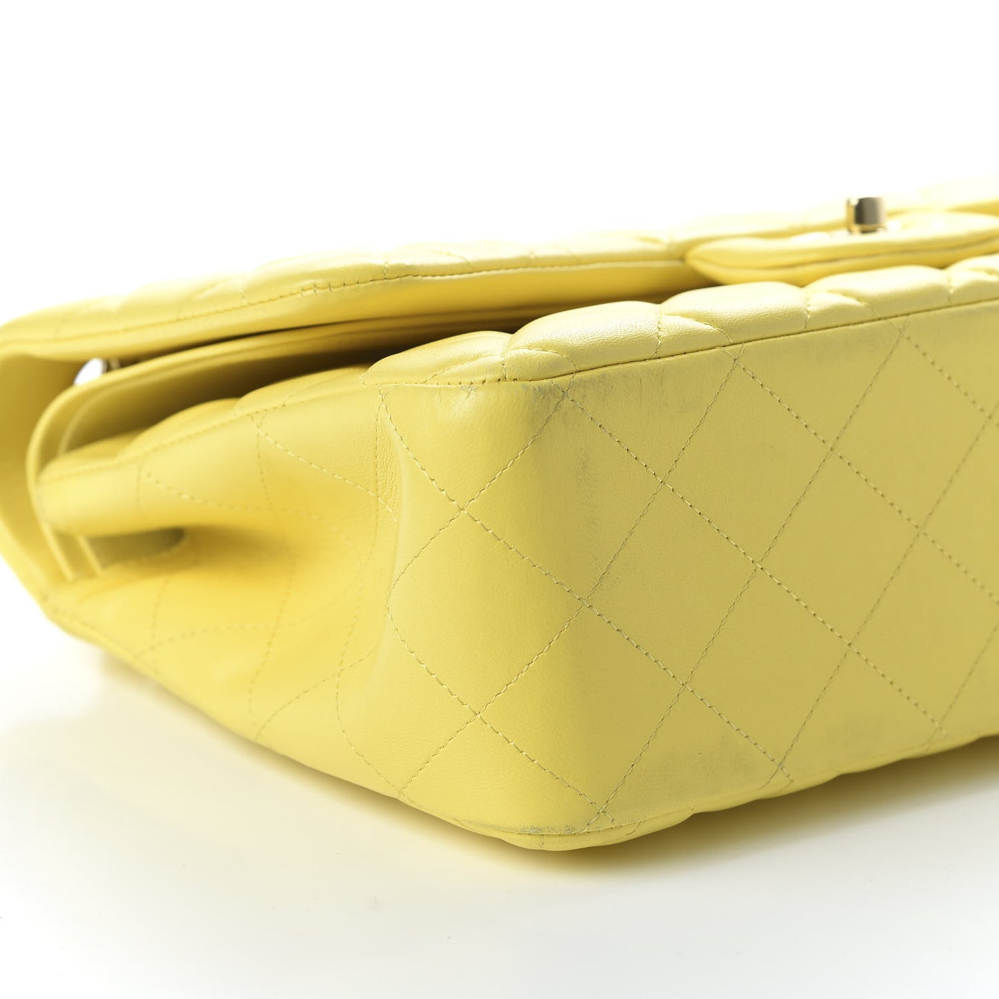 Lambskin Quilted Jumbo Double Flap Yellow