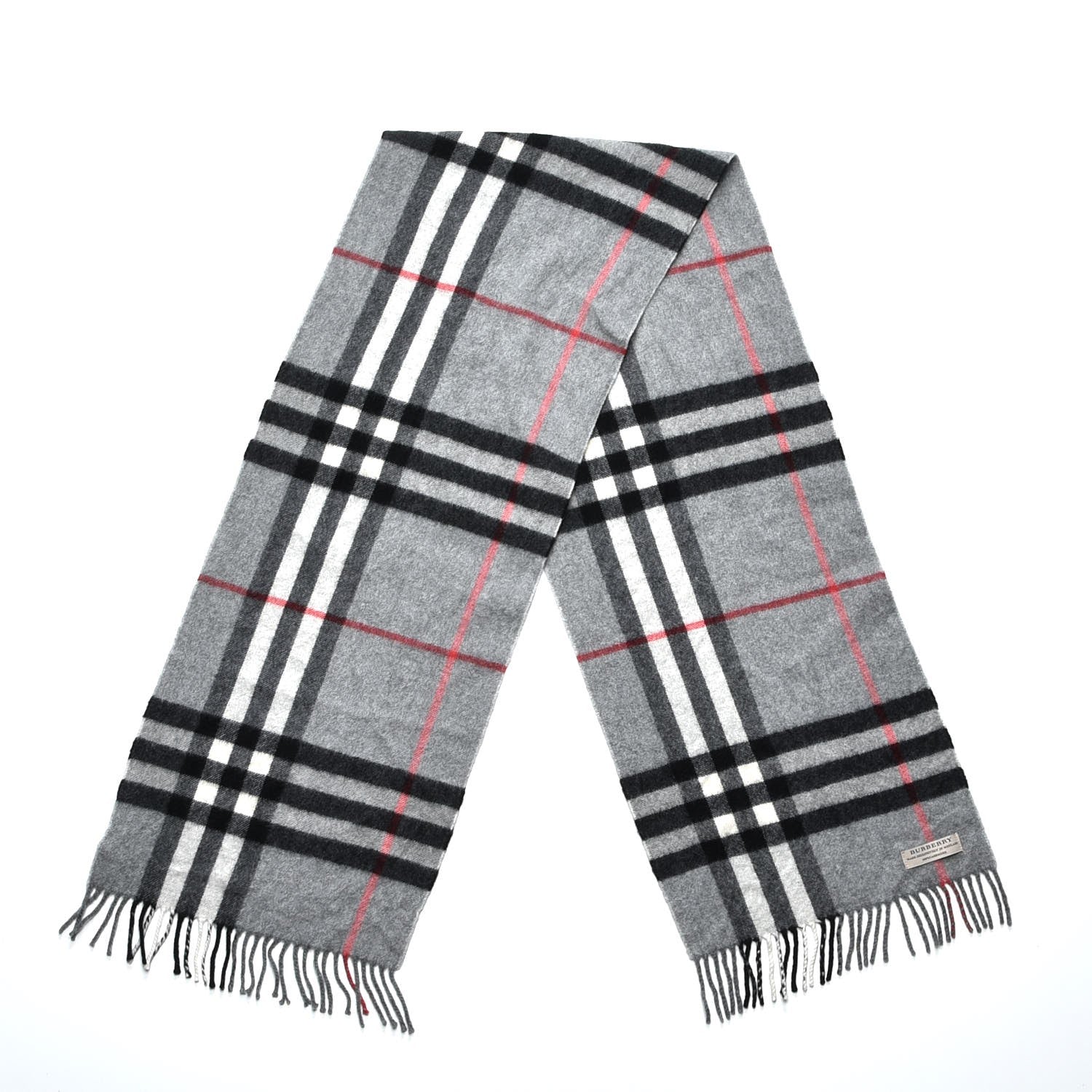 Burberry Cashmere Giant Check Fringe Scarf Grey 3 of 5