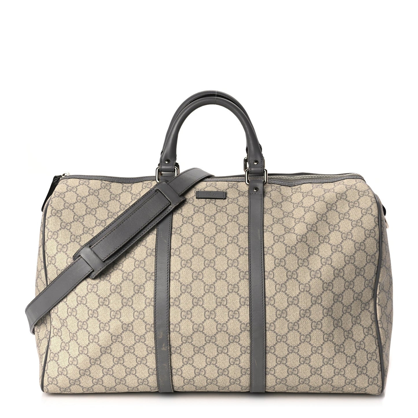 GG Supreme Monogram Selleria Calfskin Medium Carry On Duffle Bag Beige Grey
