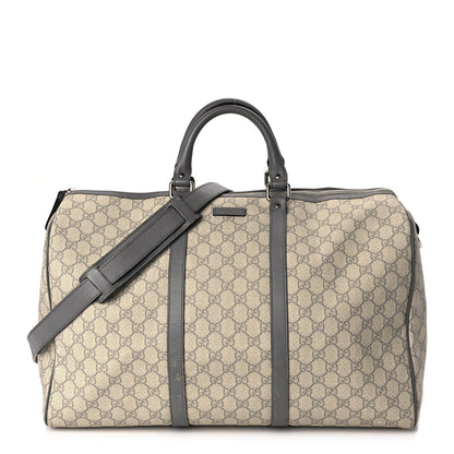 Gucci GG Supreme Monogram Selleria Calfskin Medium Carry On Duffle Bag Beige Grey 1 of 11