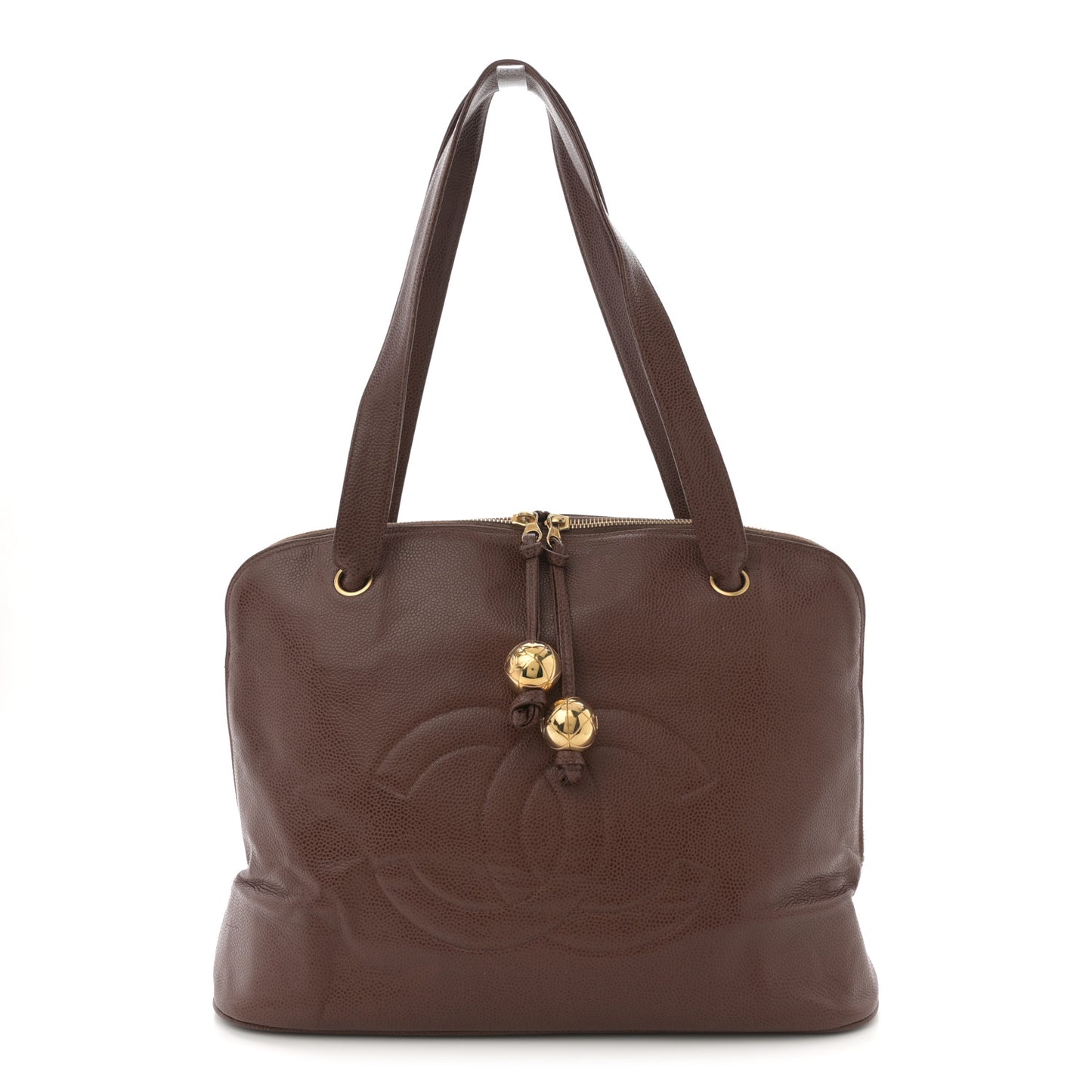 Caviar Large CC Shoulder Bag Brown