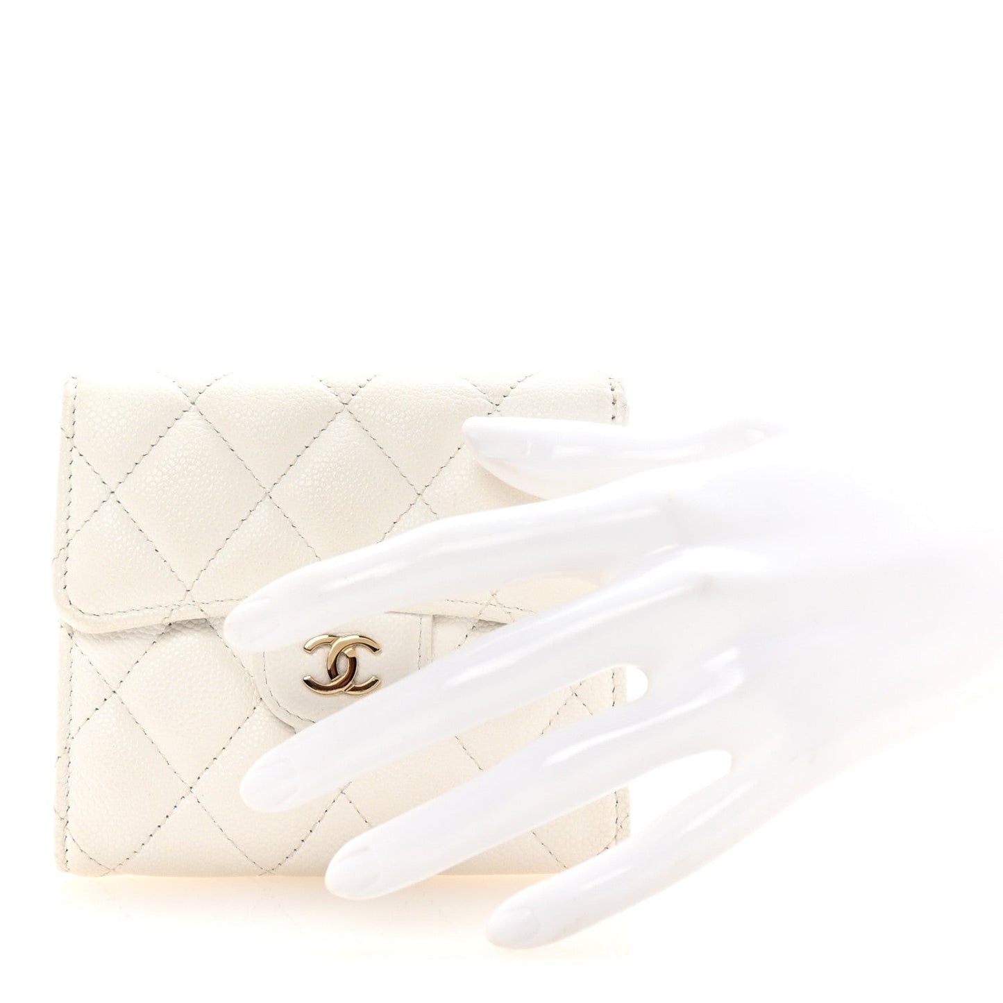 Caviar Quilted Compact Flap Wallet White
