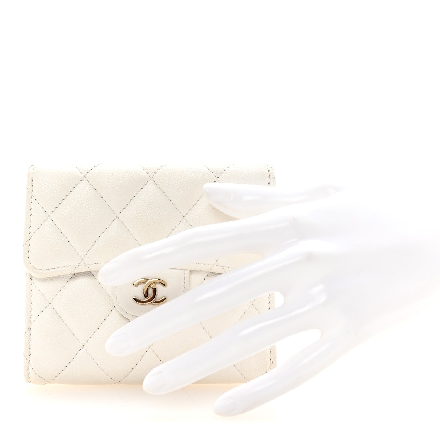 Chanel Caviar Quilted Compact Flap Wallet White 2 of 7