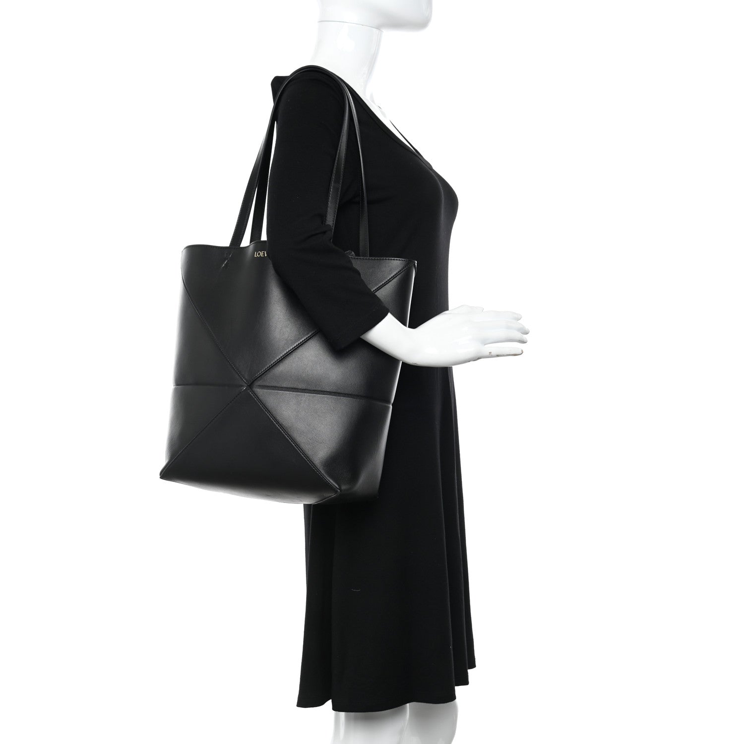 Loewe Shiny Calfskin Medium Puzzle Fold Tote Black 2 of 14