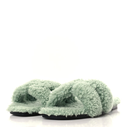Hermes Woolskin Oran Sandals 37.5 Vert D’eau 3 of 8