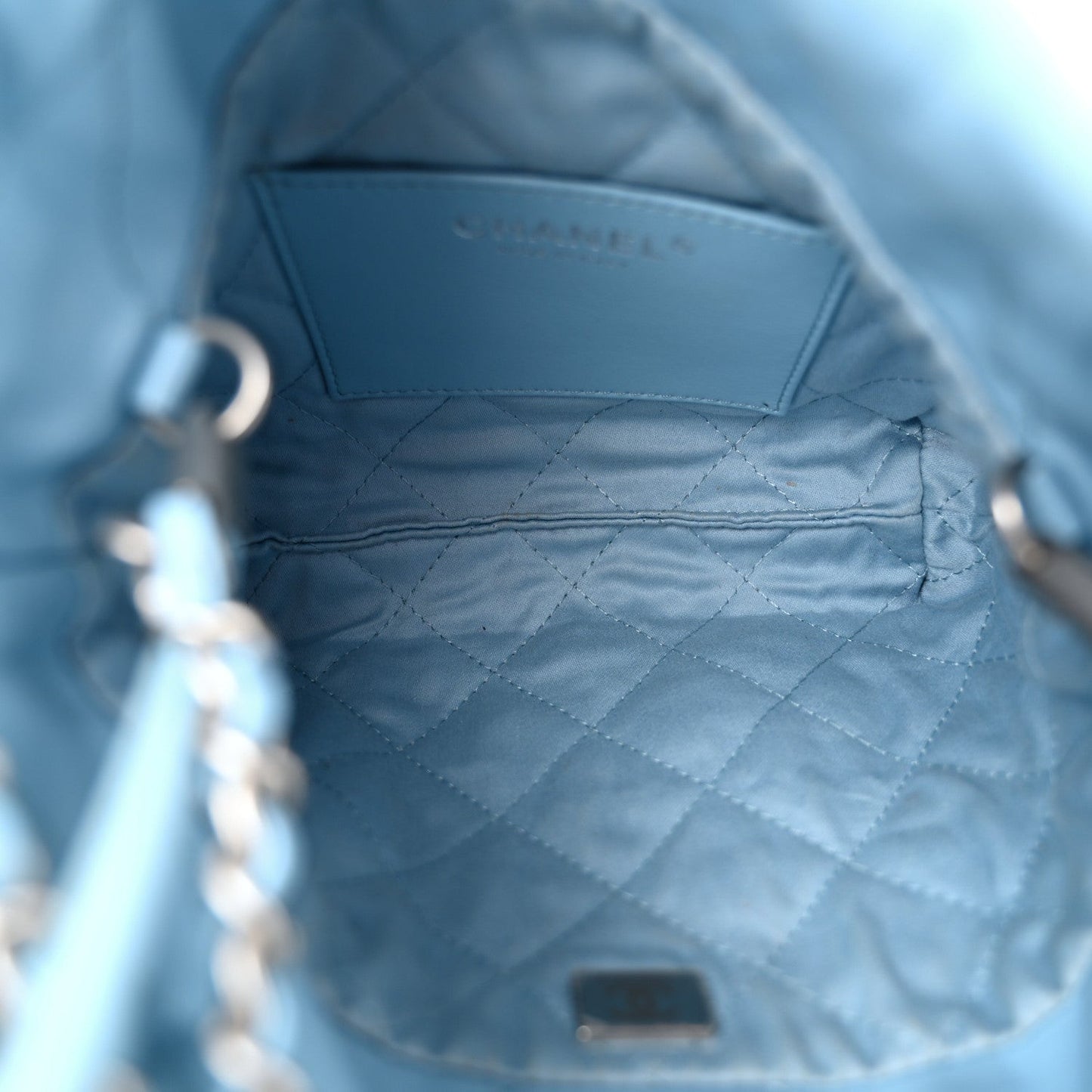 Shiny Calfskin Quilted Mini 22 Light Blue