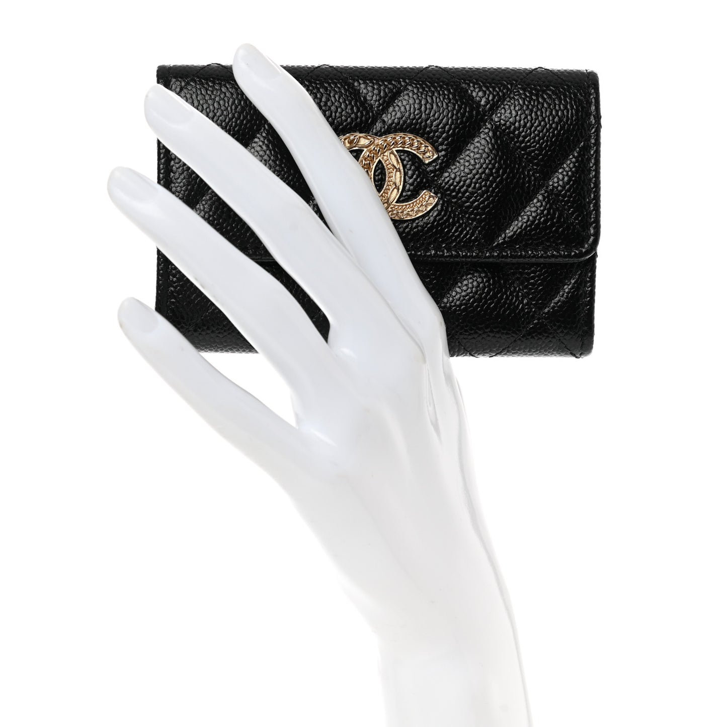 Caviar Quilted Chain CC Flap Card Holder Black