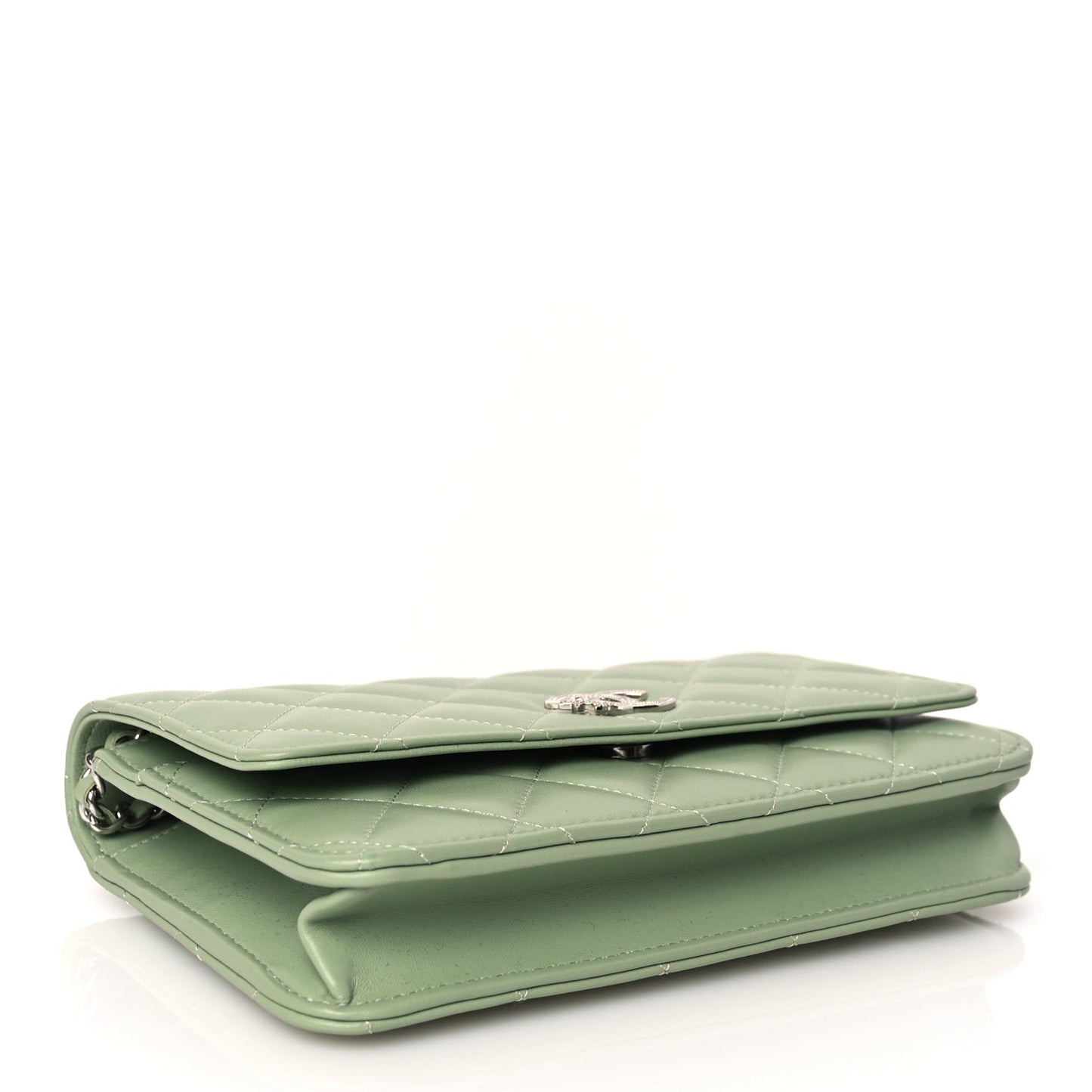 Lambskin Quilted Crystal Star Wallet On Chain WOC Green