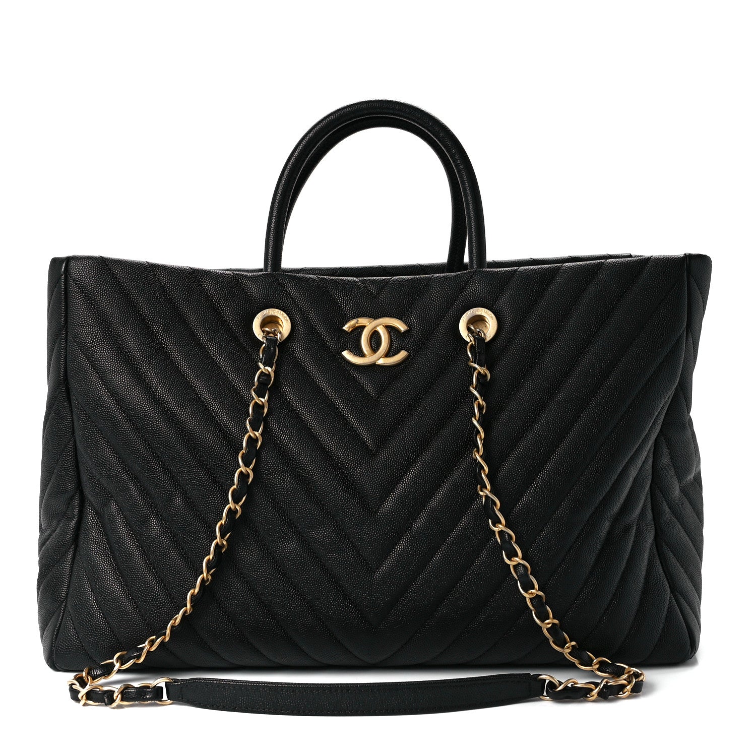 Chanel Caviar Chevron Large Coco Handle Shopping Tote Black 1 of 13
