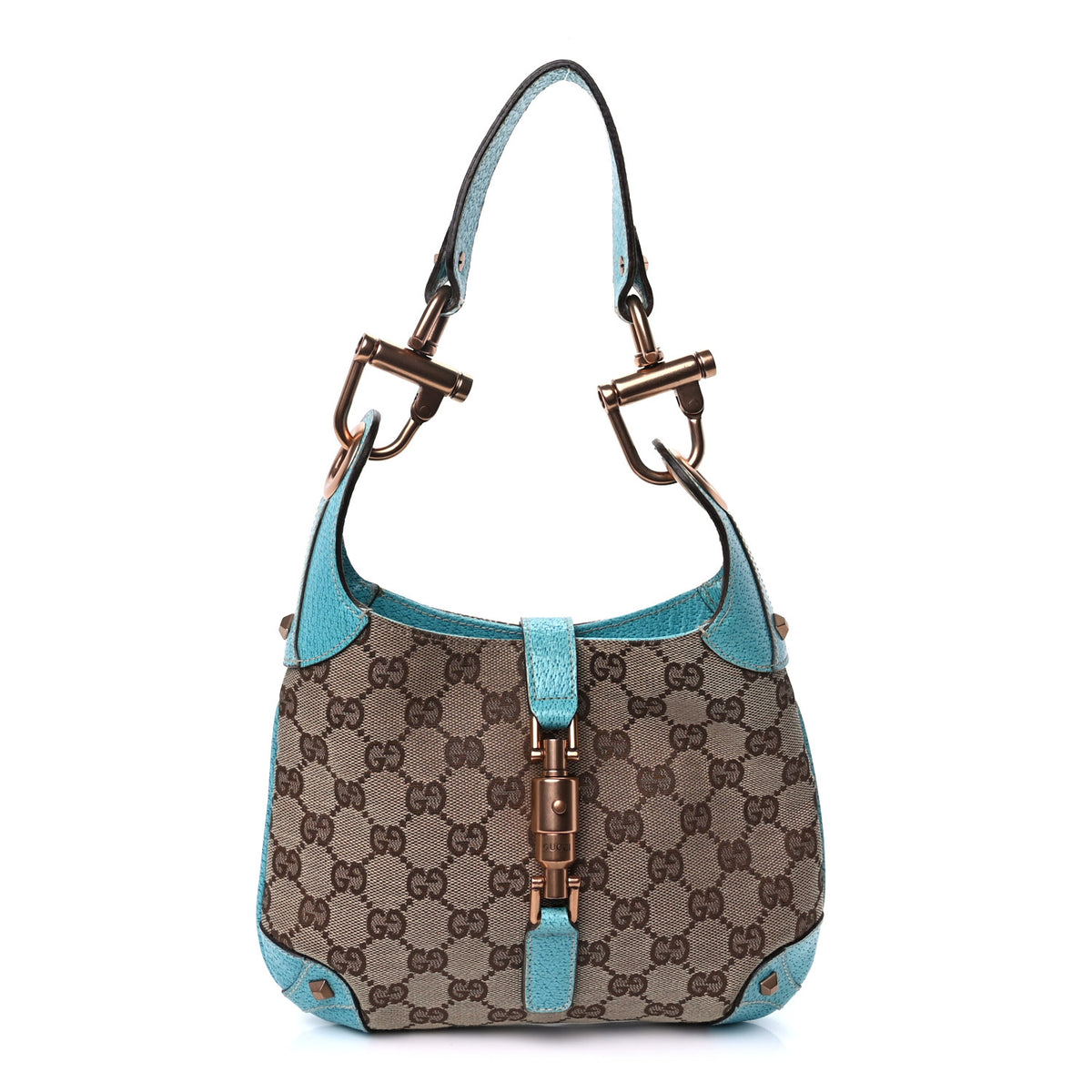 Gucci Monogram Mini Piston Lock Jackie O Hobo Blue 1 of 8