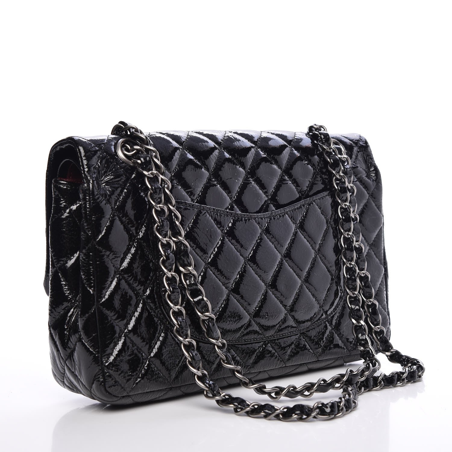 Chanel Distressed Patent Quilted Medium Double Flap Black 3 of 7