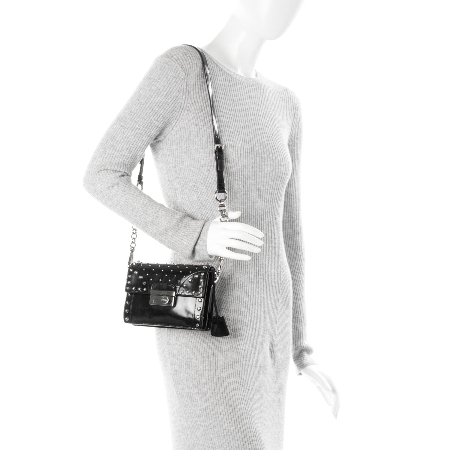 Prada Spazzolato Studded Mini Crossbody Bag Nero Black 2 of 6