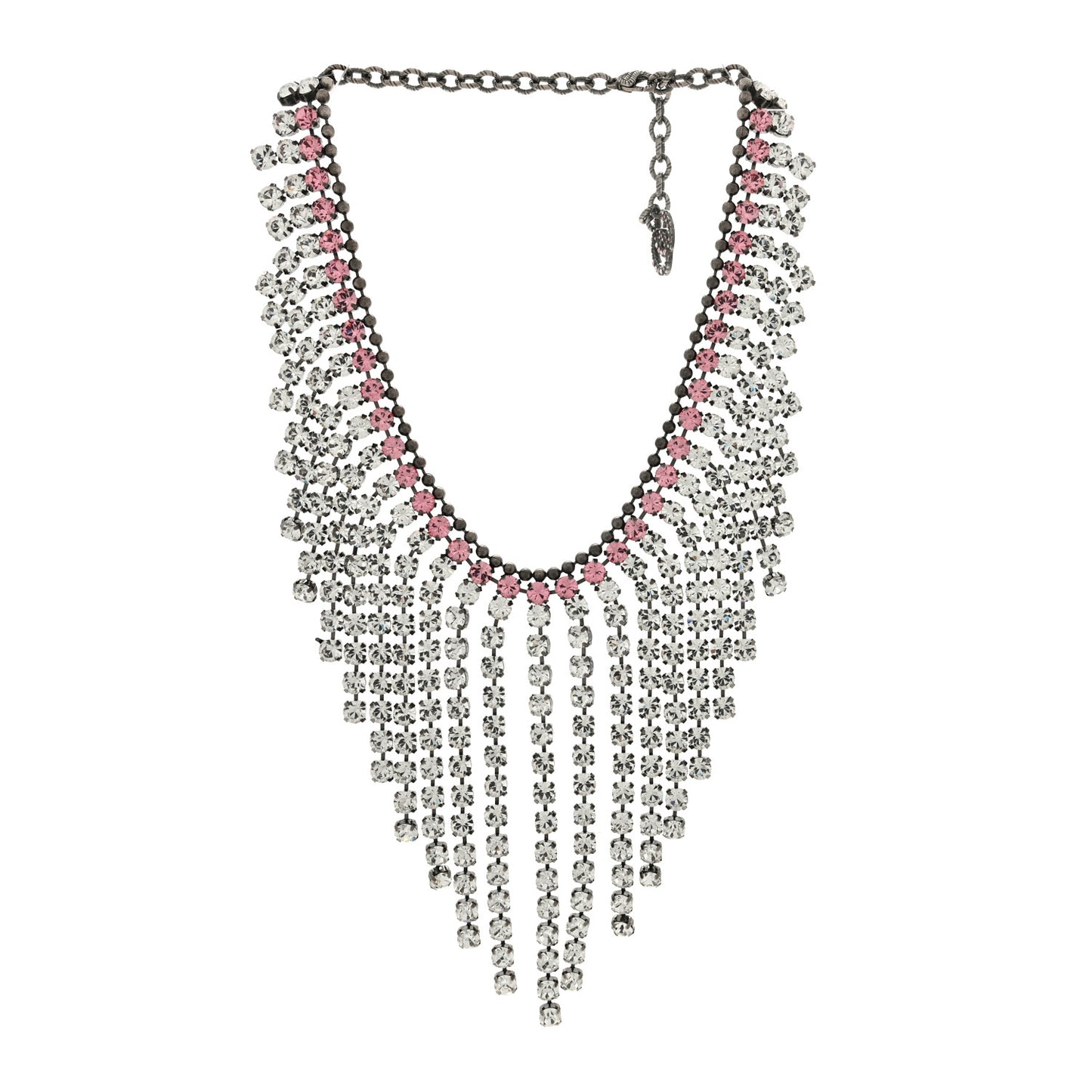 Crystal Embellished Necklace Pink Aged Silver