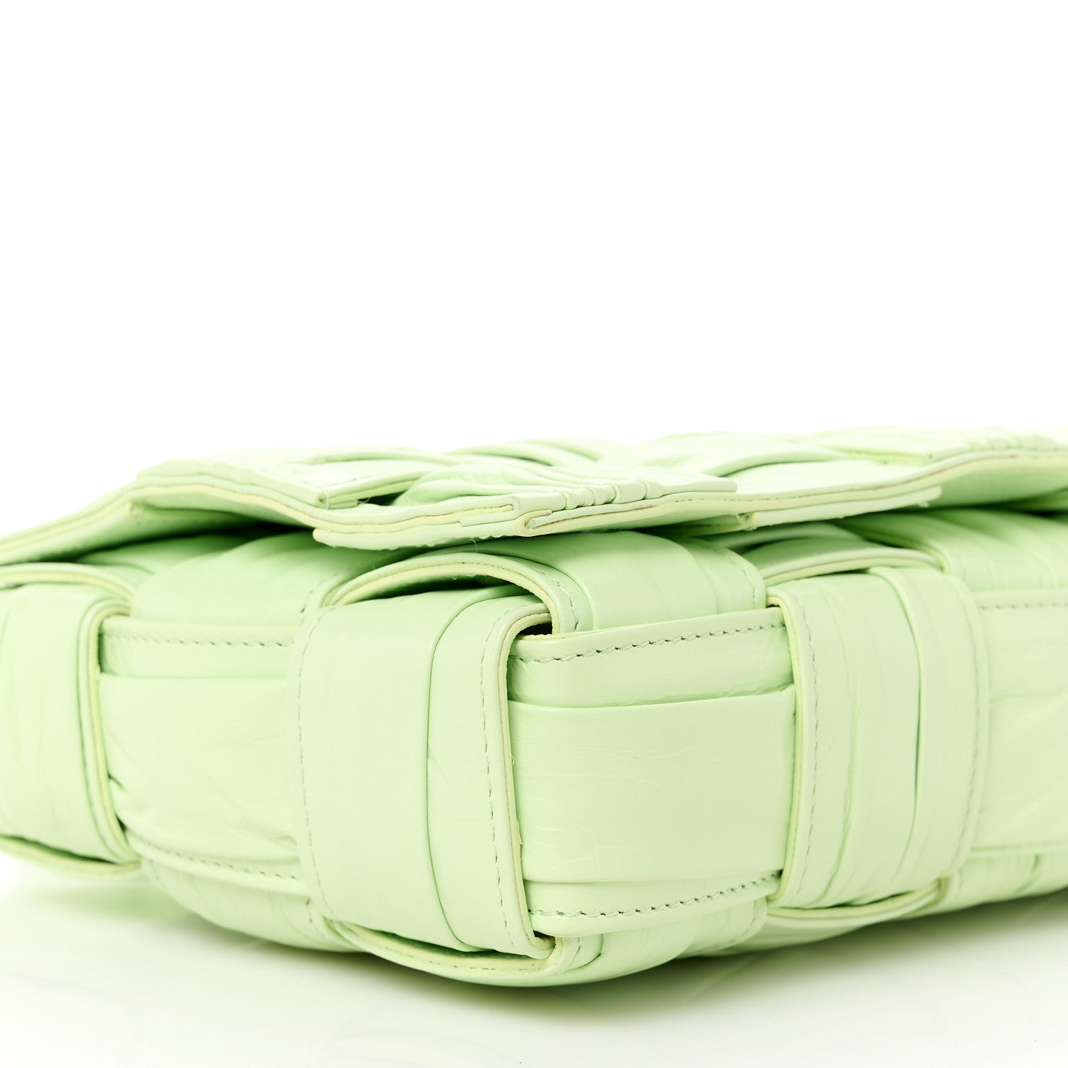 Bottega Veneta Calfskin Intreccio Plisse Cassette Crossbody Bag Fennel 9 of 10