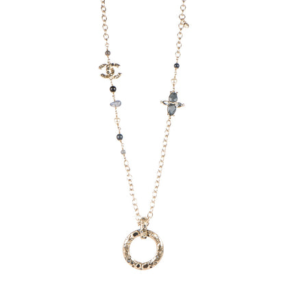 Chanel Pearl Crystal Bead CC Long Necklace Gold Grey Multicolor 1 of 7