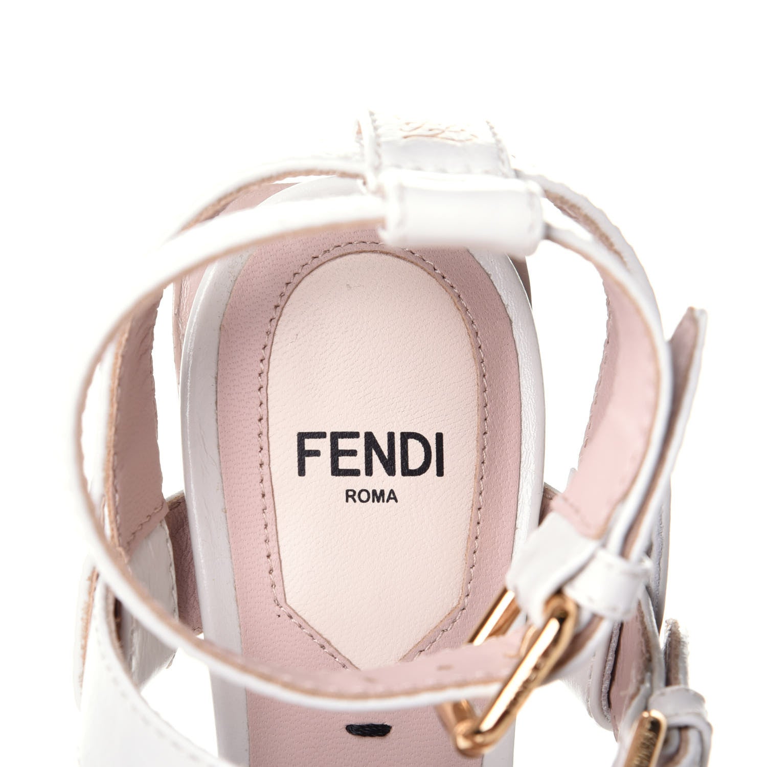 Fendi Vitello Karligraphy Embossed FFrame Ankle Strap Sandals 36 White 9 of 10