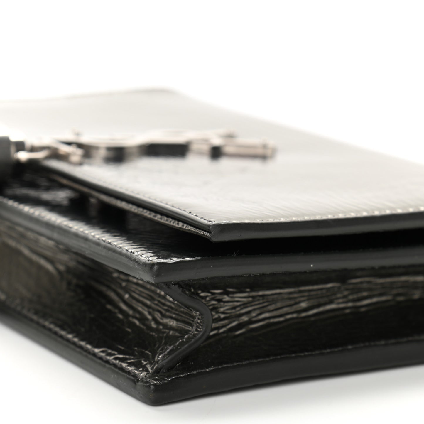 Metallic Crackled Calfskin Kate Monogram Tassel Chain Wallet Argento