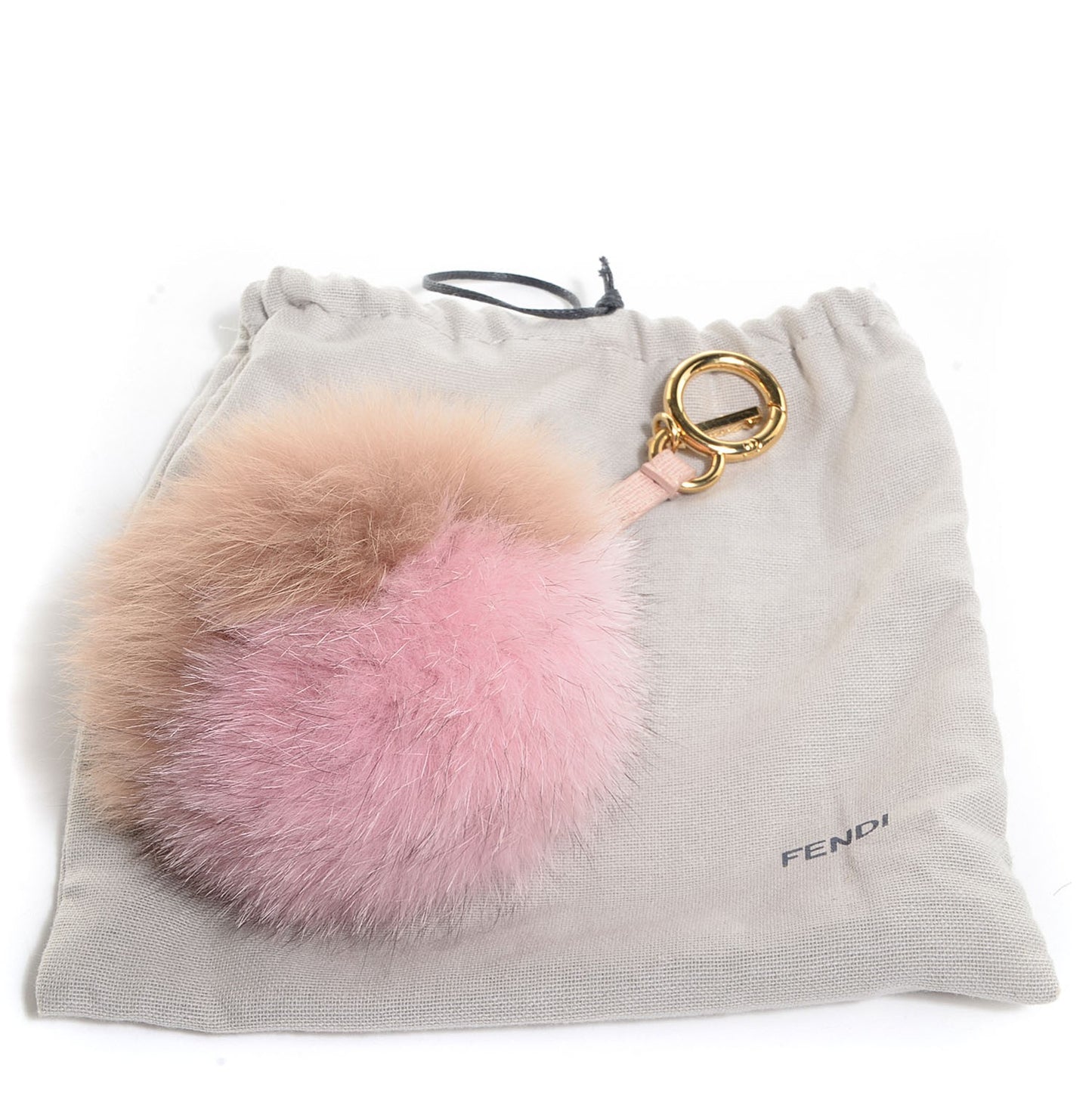 Fox Fur Vitello Elite Bi-Color Pom Pom Bag Charm Rosa Cammello Cipria
