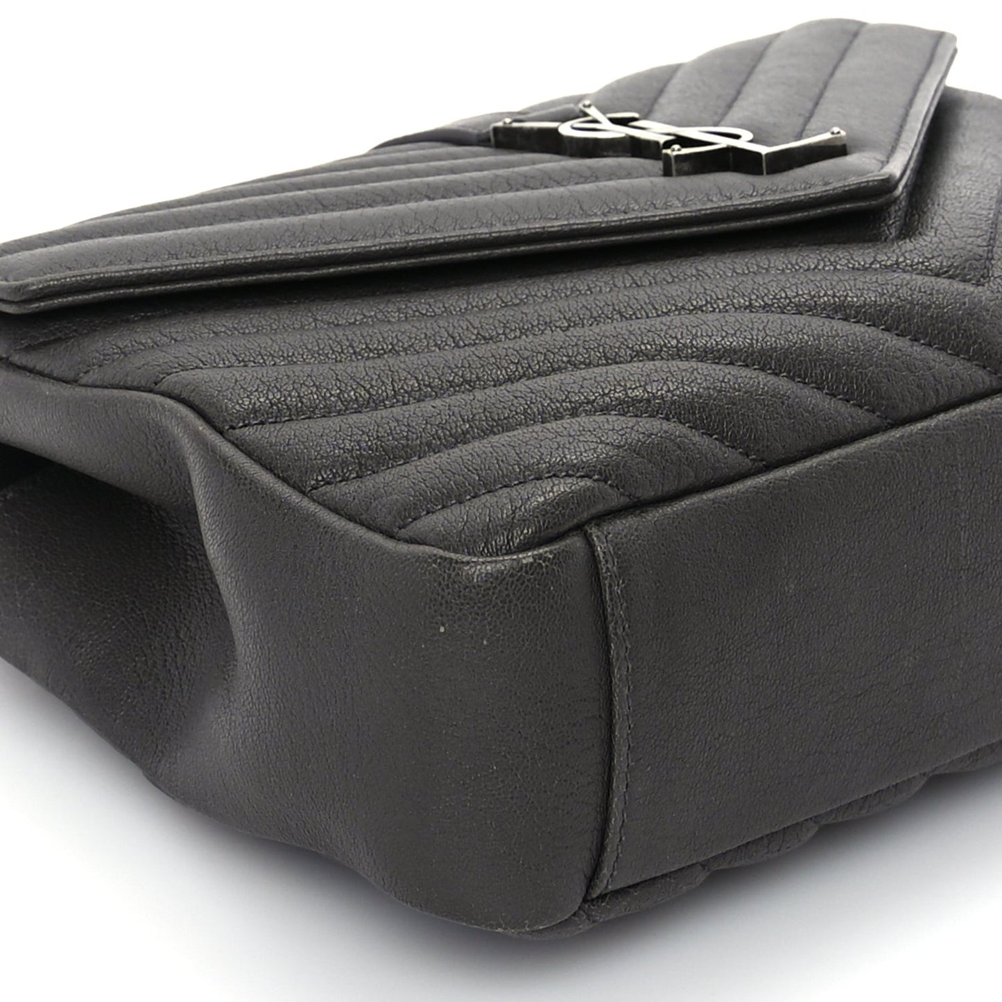 Sheepskin Matelasse Chevron Monogram Medium College Satchel Dark Anthracite