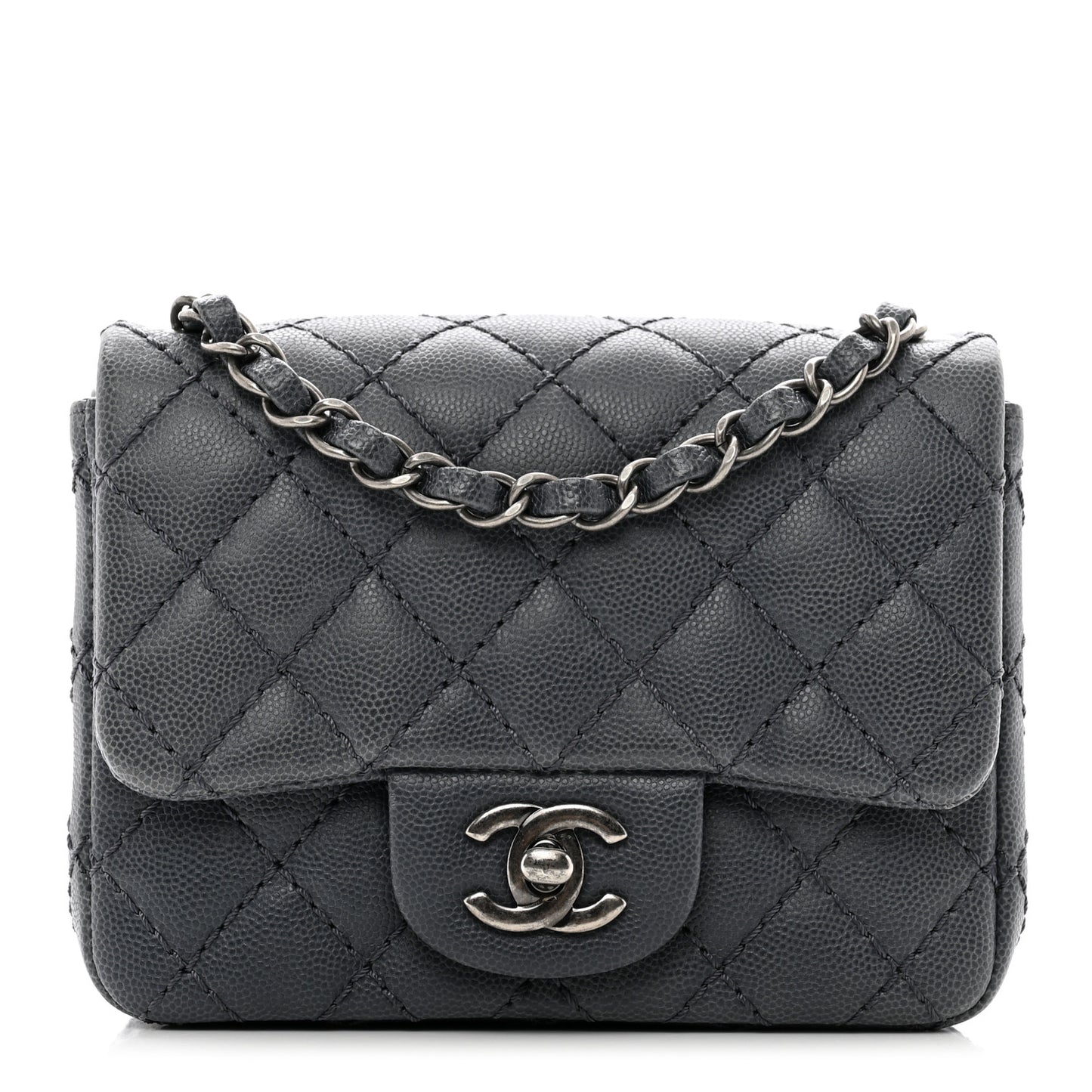 Caviar Quilted Mini Square Flap Dark Grey