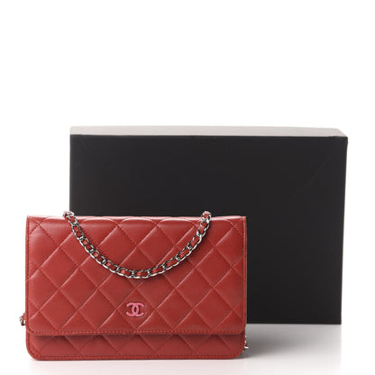 Chanel Lambskin Quilted Wallet On Chain WOC Red Pink 16 of 16