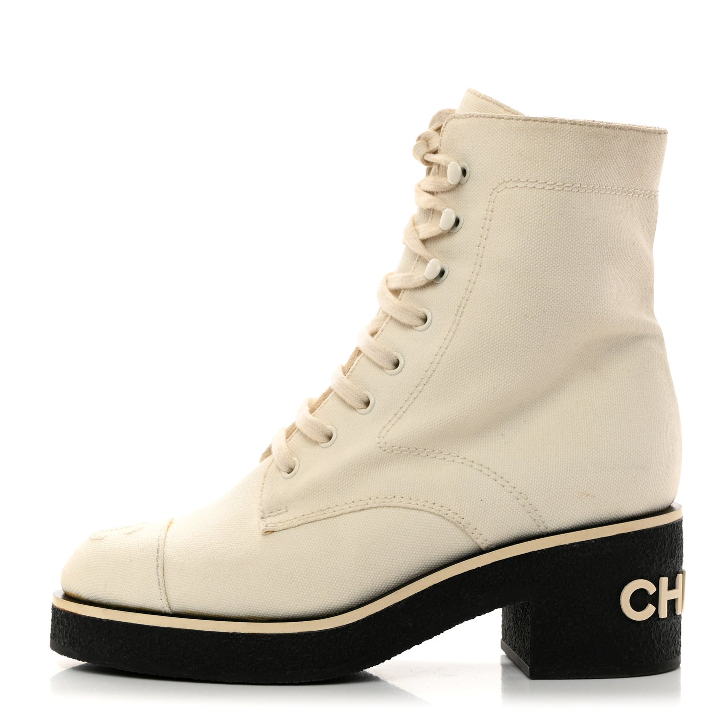 Fabric CC Lace Up Boots 37 White
