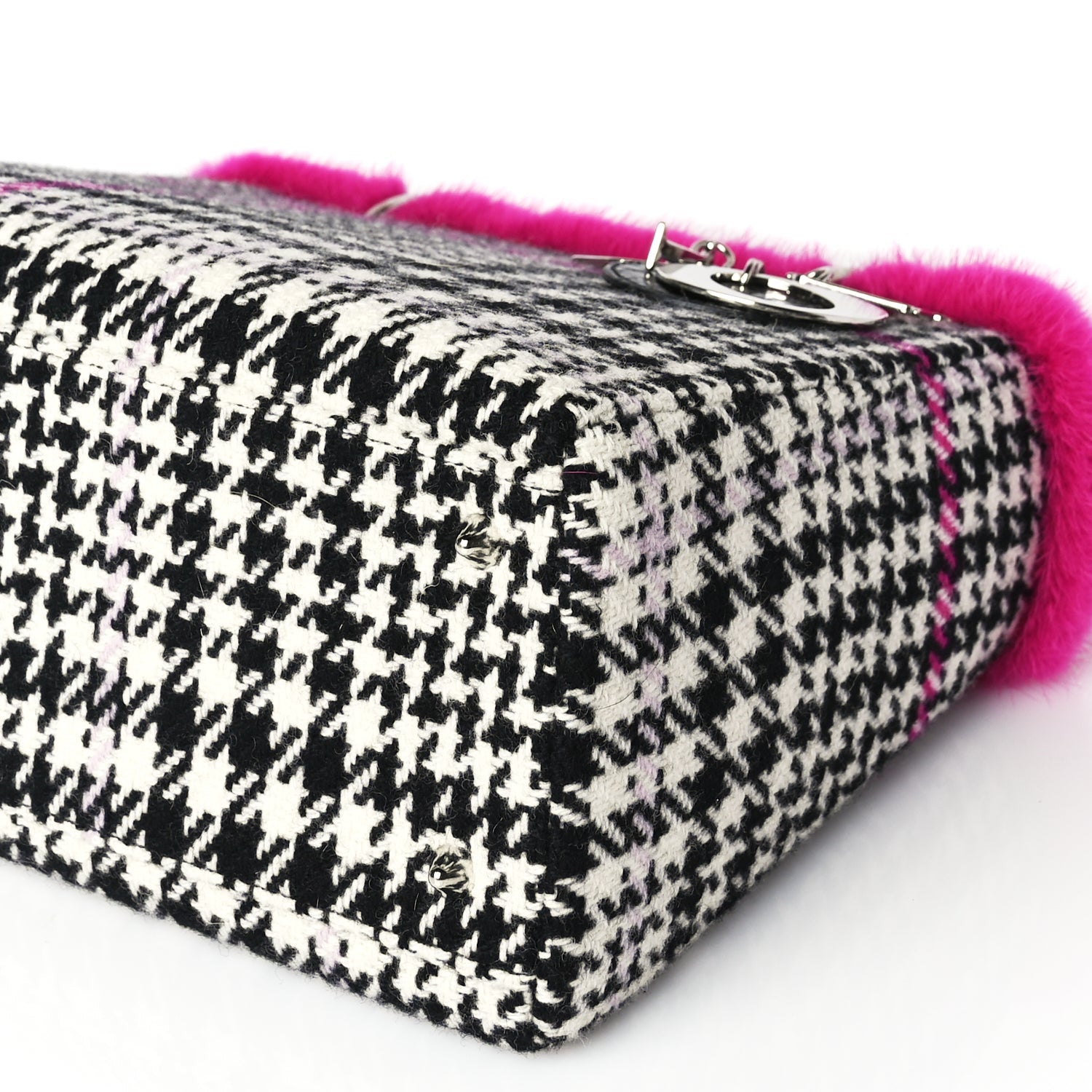 Christian Dior Tweed Crocodile Mink Plaid Medium Lady Dior Black Pink White 15 of 16