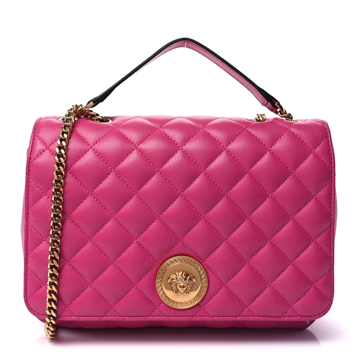 Nappa Quilted Medusa Chain Crossbody  Pink