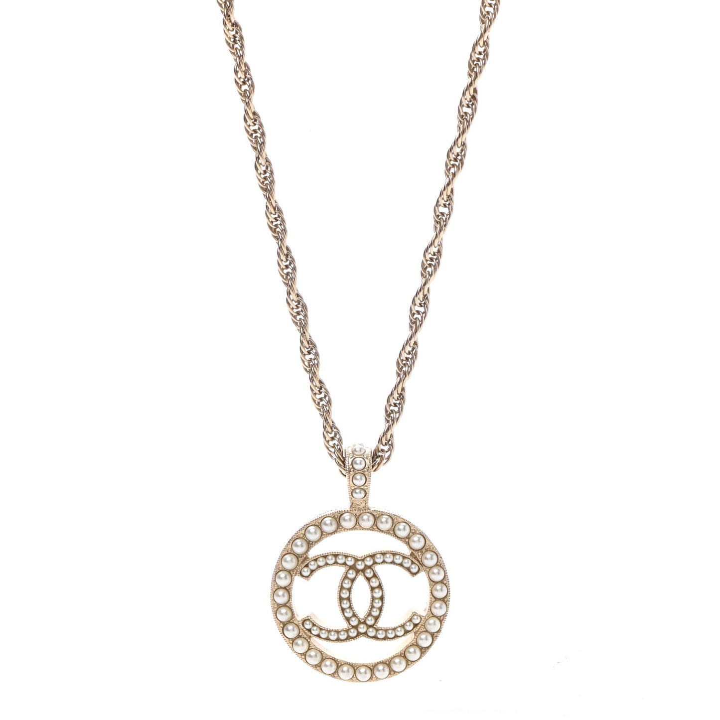 Pearl CC Round Pendant Necklace Gold