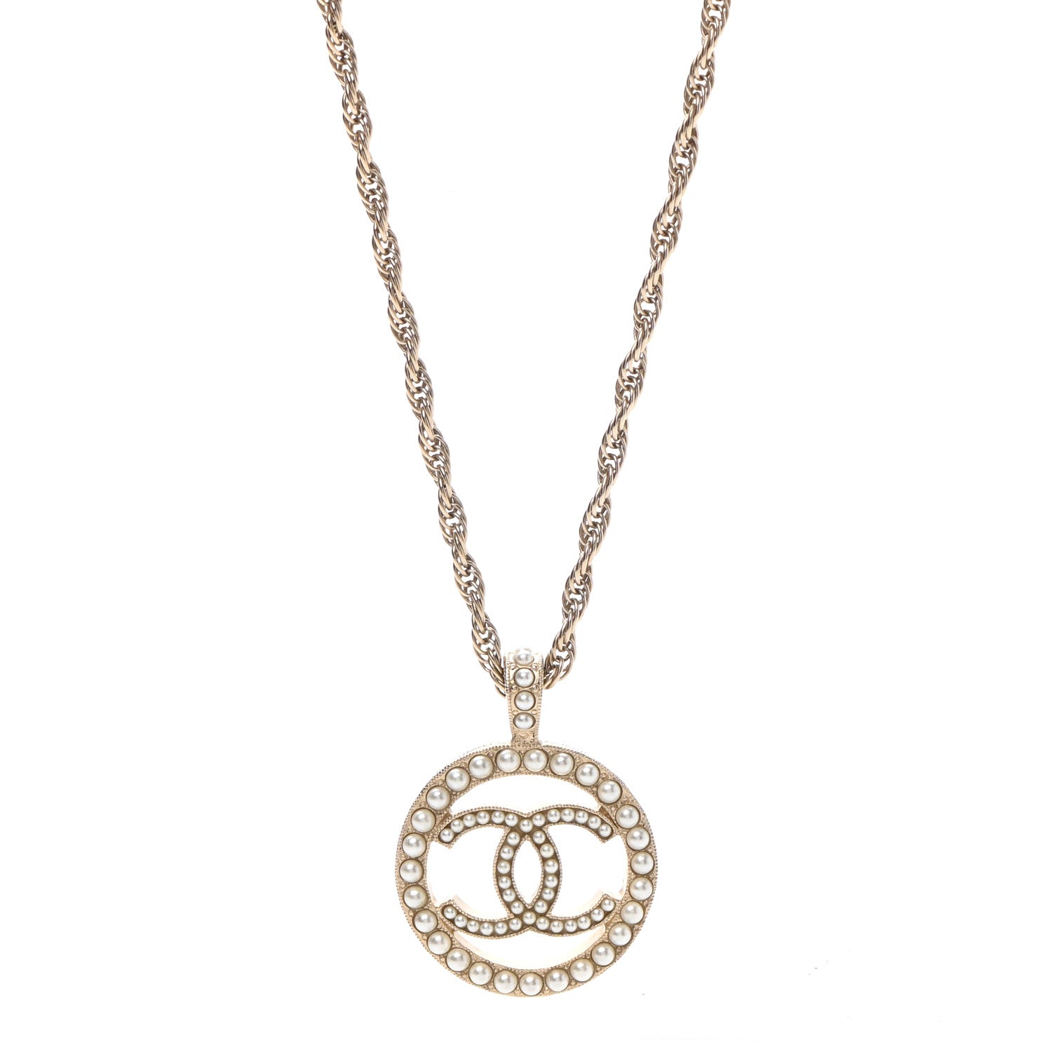 Chanel Pearl CC Round Pendant Necklace Gold 1 of 7