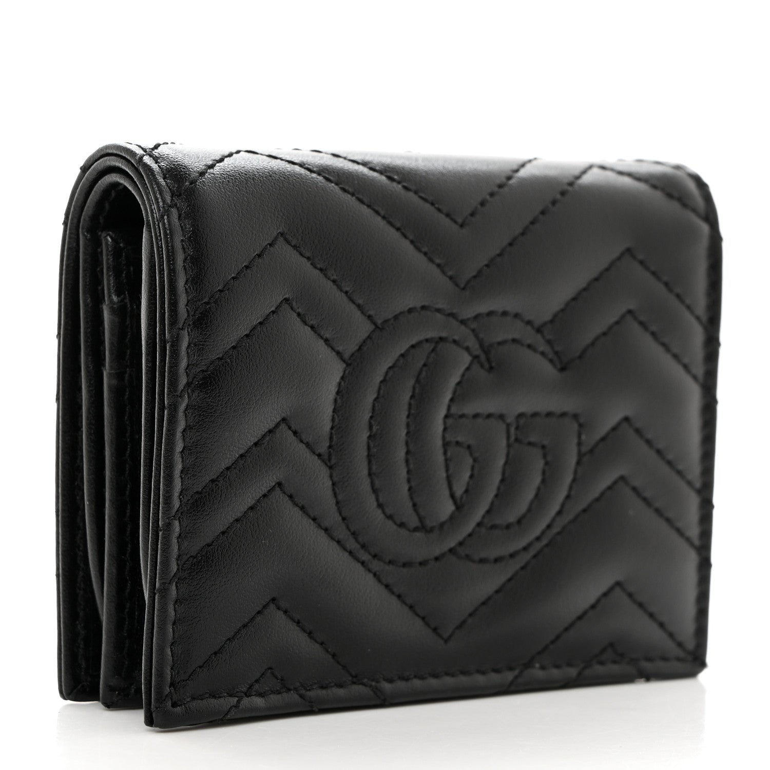 Gucci Calfskin Matelasse GG Marmont Card Case Wallet Black 3 of 8