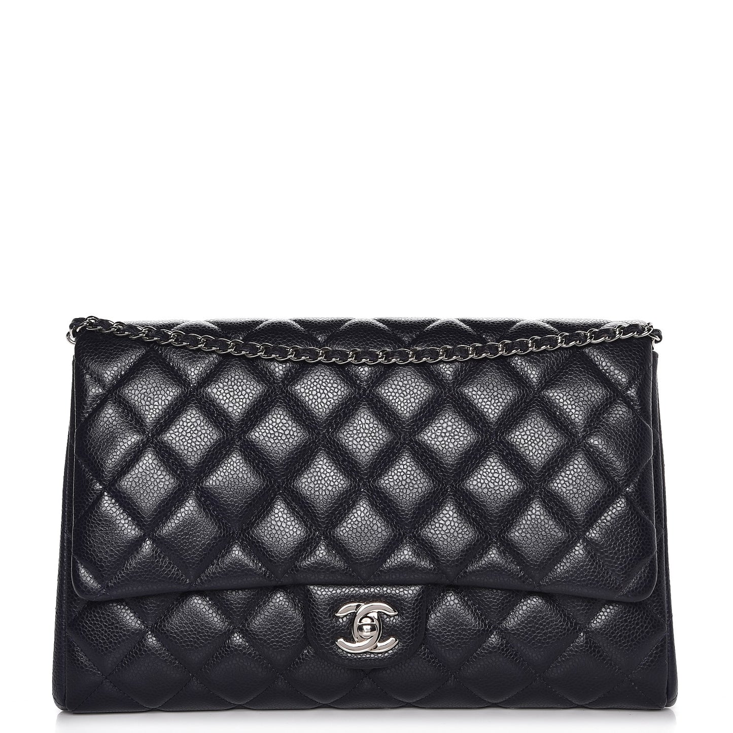 Caviar Quilted Clutch With Chain Flap Blue
