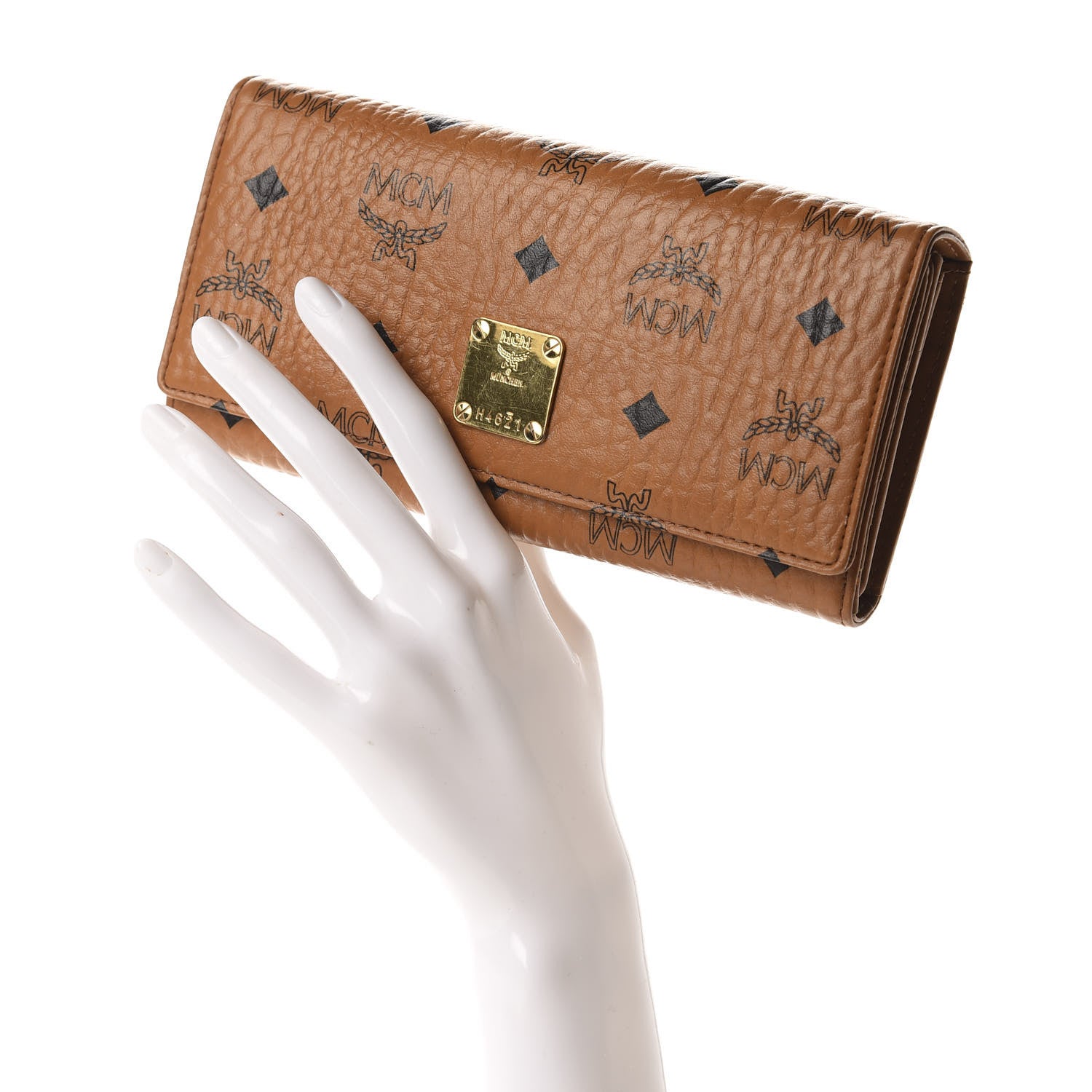 MCM Visetos Heritage Large Trifold Flap Wallet Cognac 2 of 7