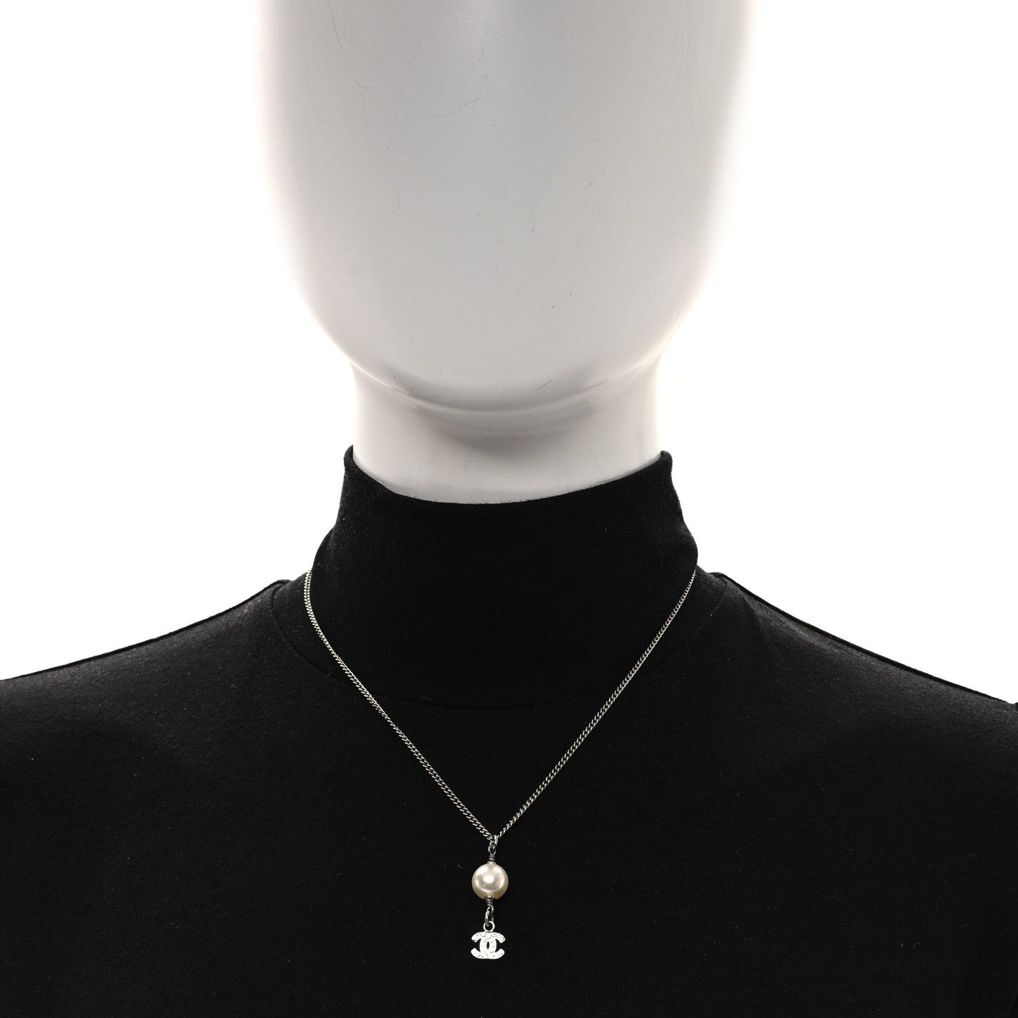 Pearl Crystal CC Pendant Necklace Silver