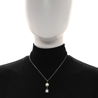 Chanel Pearl Crystal CC Pendant Necklace Silver 2 of 4