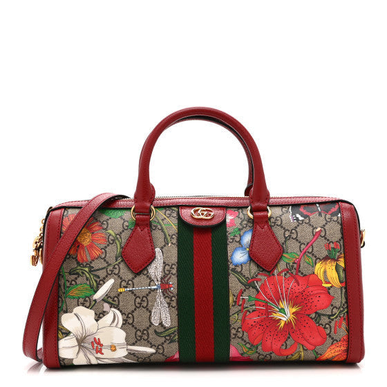 GG Supreme Monogram Flora Web Medium Ophidia Boston Red