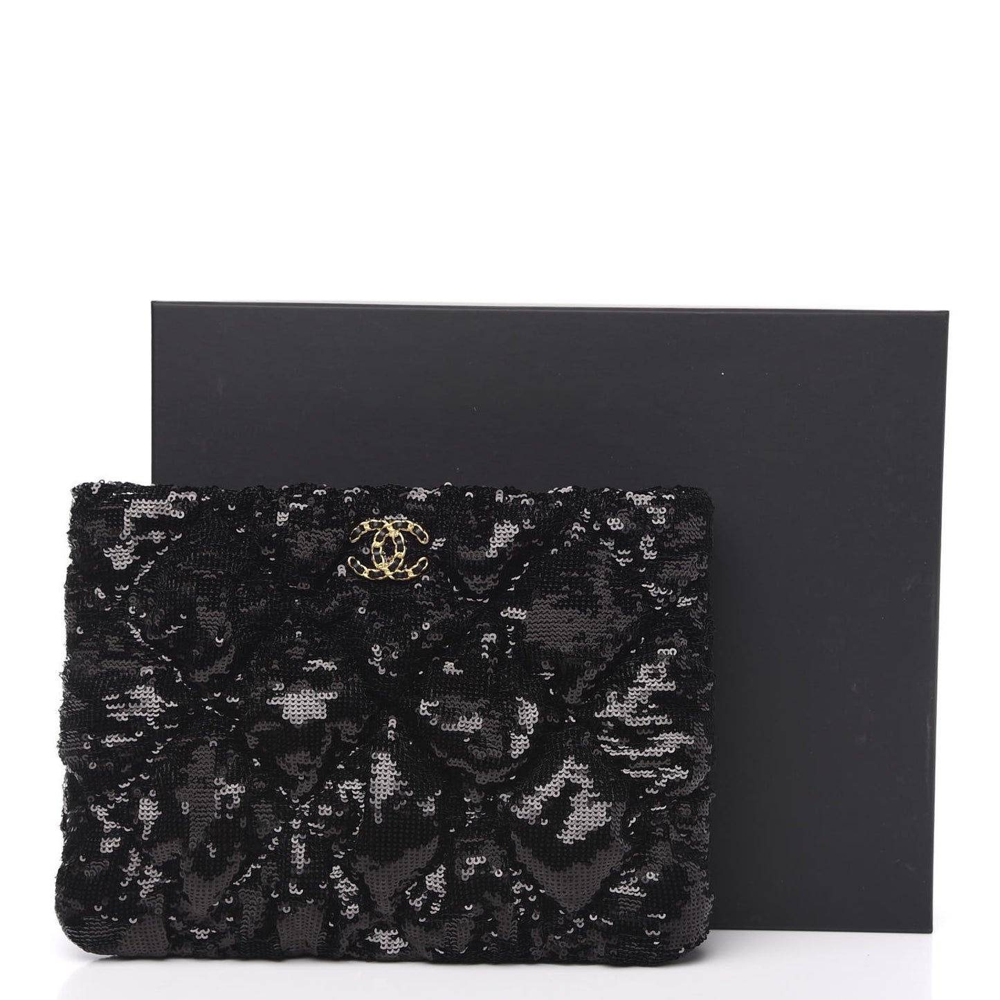 Sequins Quilted Large Chanel 19 Pouch Black