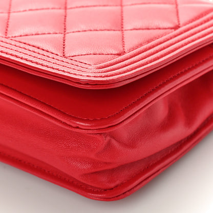 Chanel Lambskin Quilted Boy Wallet On Chain WOC Red 10 of 11